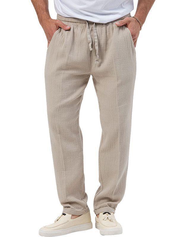 Men's relaxed cotton muslin pants with elastic drawstring waistband and straight leg Mune Fashion