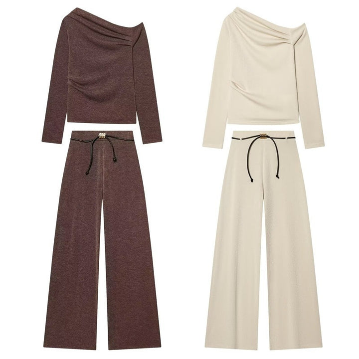 Women's asymmetrical fine knit sweater with waterfall collar and fitted silhouette Mune Fashion