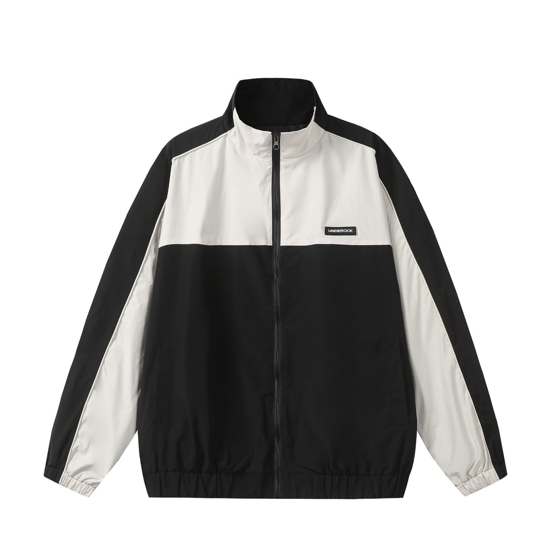 Unisex Sportive Colorblock Track Jacket with Stand-up Collar and Full Zipper Mune Fashion