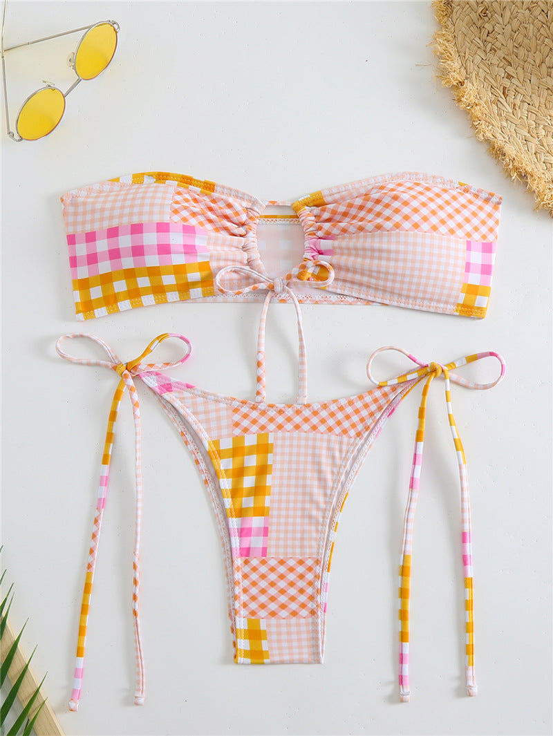 Ladies bikini set with playful check pattern and adjustable ties Mune Fashion