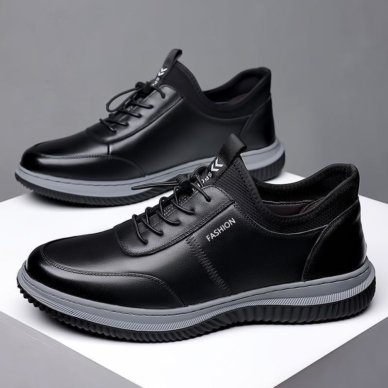 Men's leather look sneakers with shock-absorbing comfort sole and elastic entry Mune Fashion