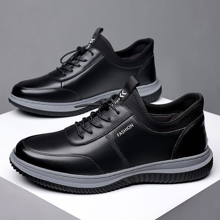 Men's leather look sneakers with shock-absorbing comfort sole and elastic entry Mune Fashion