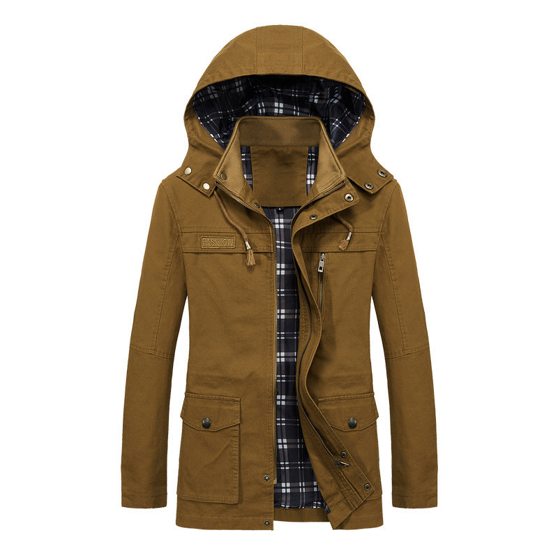 Men's Canvas Field Parka with Hood, Checked Lining and Multi-function Pockets Mune Fashion