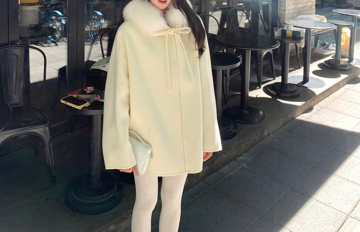 Women Elegant and Warm Transitional Jacket with Fur Trimmed Collar Mune Fashion