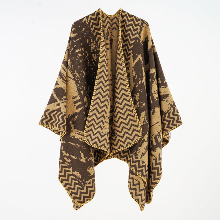 Women's Multifunctional Jacquard Wrap Cape with Zigzag Border Mune Fashion
