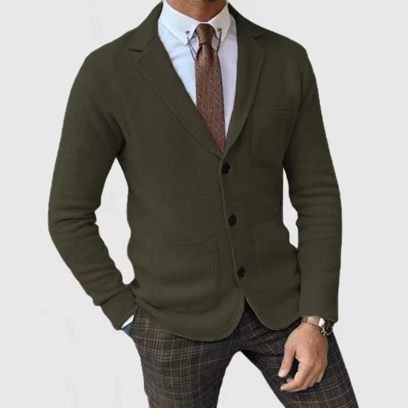 Men's Knitted Blazer with Button Placket and Practical Pockets Mune