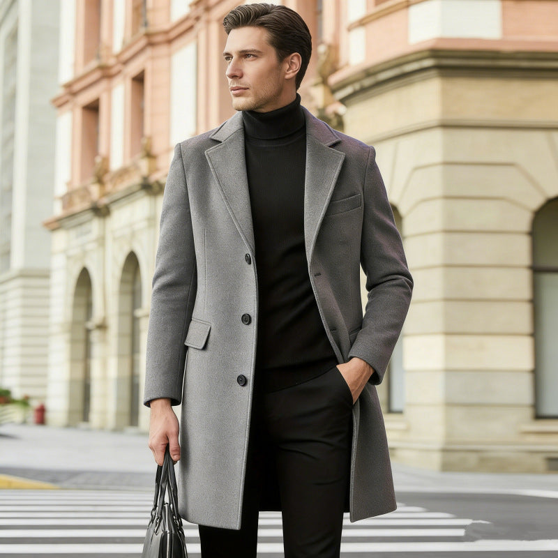 Men's slim wool coat with lapel collar and concealed button placket Mune Fashion