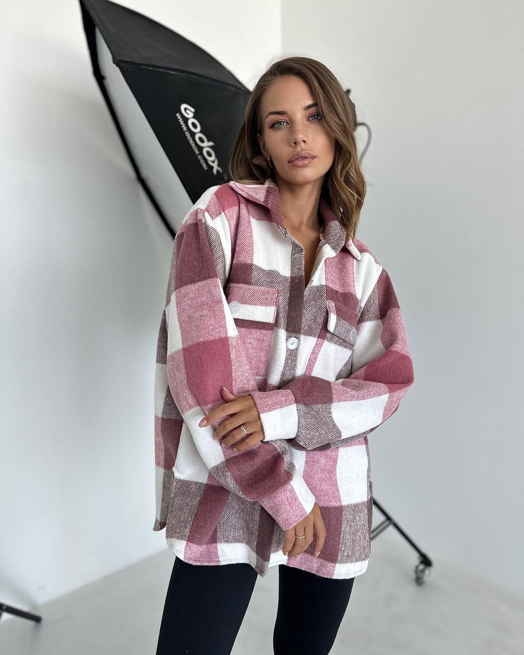 Women's Checked Overshirt in Shacket Style with Hem Pockets and Button Closure Mune Fashion