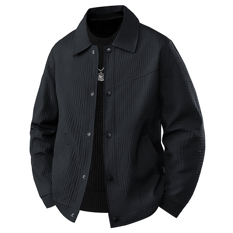 Men's Light Transitional Jacket in Worker Style with Microstructured Twill Look and Snap Button Placket Mune Fashion