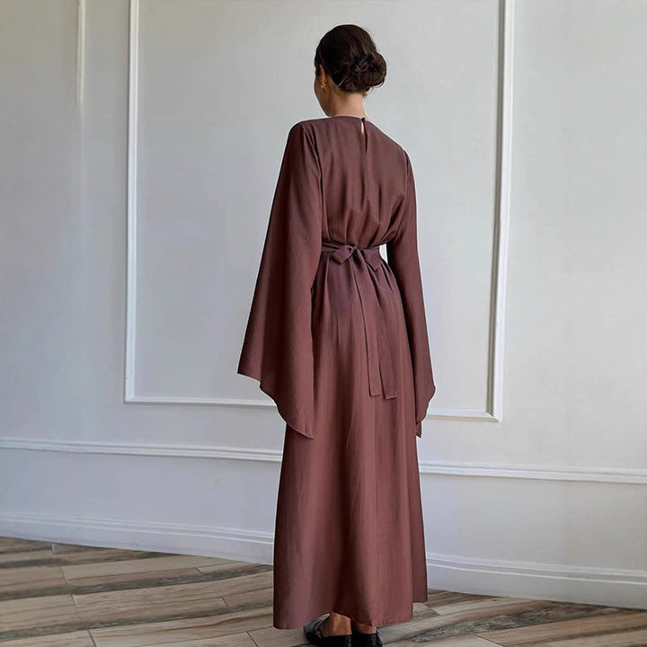 Ladies maxi dress with flared trumpet sleeves and fitted empire silhouette Mune Fashion