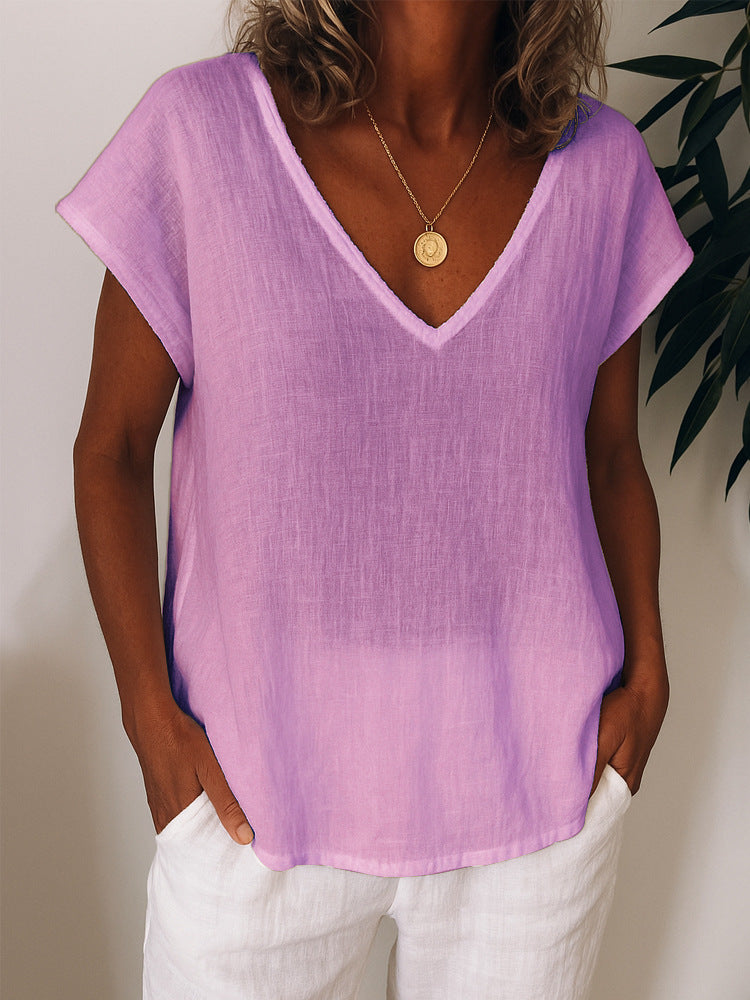 Women's Lightweight V-Neck Top Made of Linen Mune Fashion