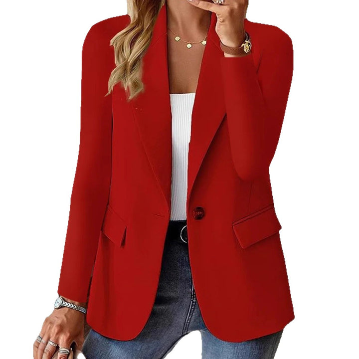 Women's Tailored Single-Button Blazer with Notched Lapel and Flap Pockets Drune