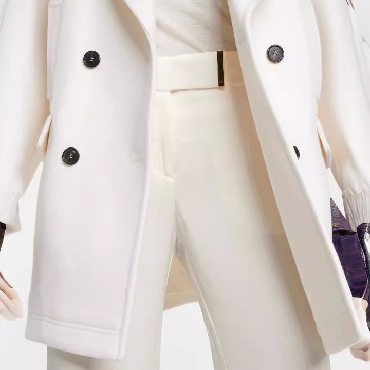 Women's short-cut double-breasted wool blend coat with wide shoulder Mune Fashion