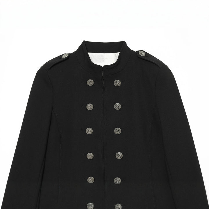 Women's fitted military blazer with stand-up collar and double-breasted decorative button placket Mune Fashion