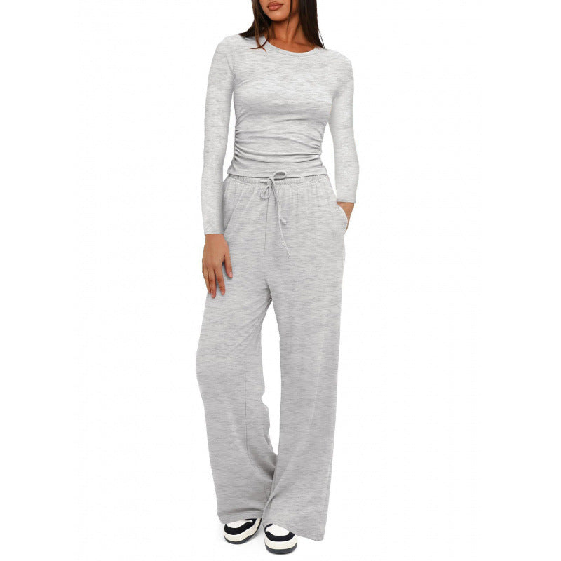 Women's Relaxed Leisure Pants with Extra Wide Leg, Elastic Waistband and Drawstring Mune Fashion