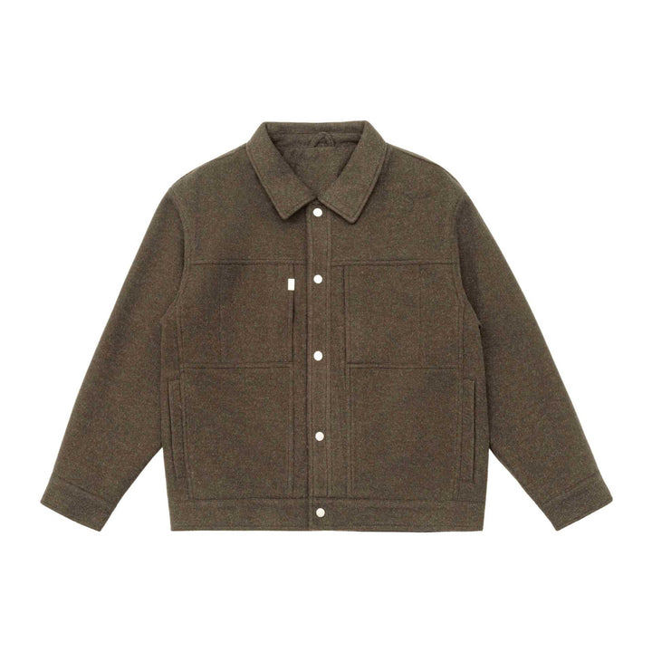 Men's Boxy Wool Blend Blouson Jacket with Snap Front and Flap Pockets