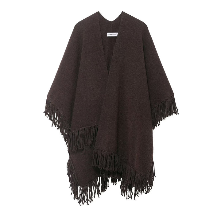 Women Fringe Poncho made of soft wool blend with V-neck Mune Fashion