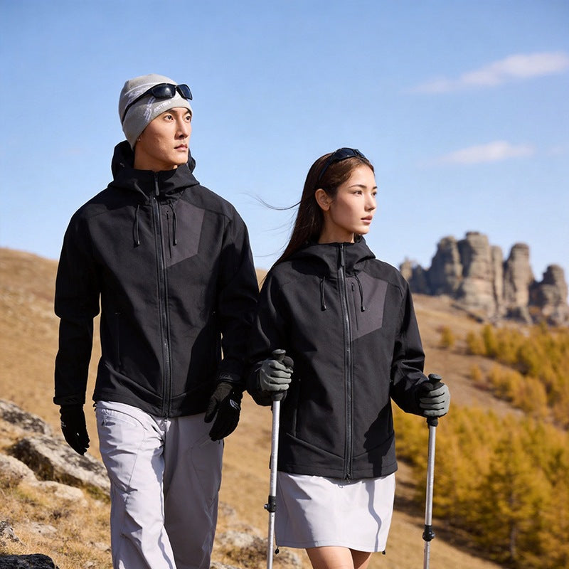 Unisex Softshell Outdoor Jacket with Hood, windproof and elastic Mune Fashion