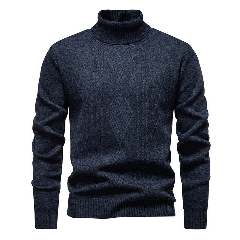 Men's fine-knit turtleneck sweater with structured cable pattern texture and slim fit Mune Fashion
