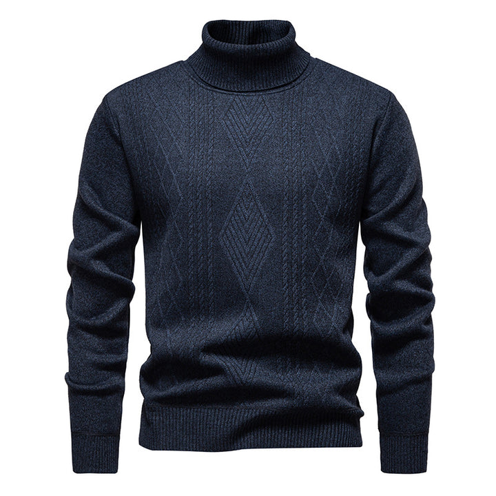 Men's fine-knit turtleneck sweater with structured cable pattern texture and slim fit Mune Fashion