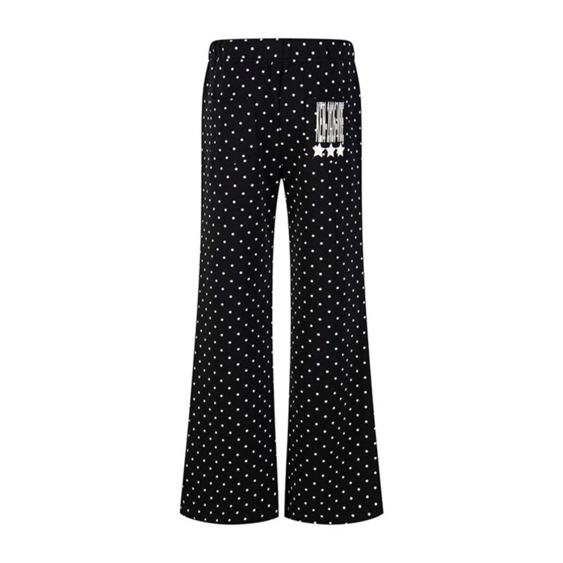 Women's Wide Lounge Pants with Drawstring, Flared Leg and Statement Print Mune Fashion