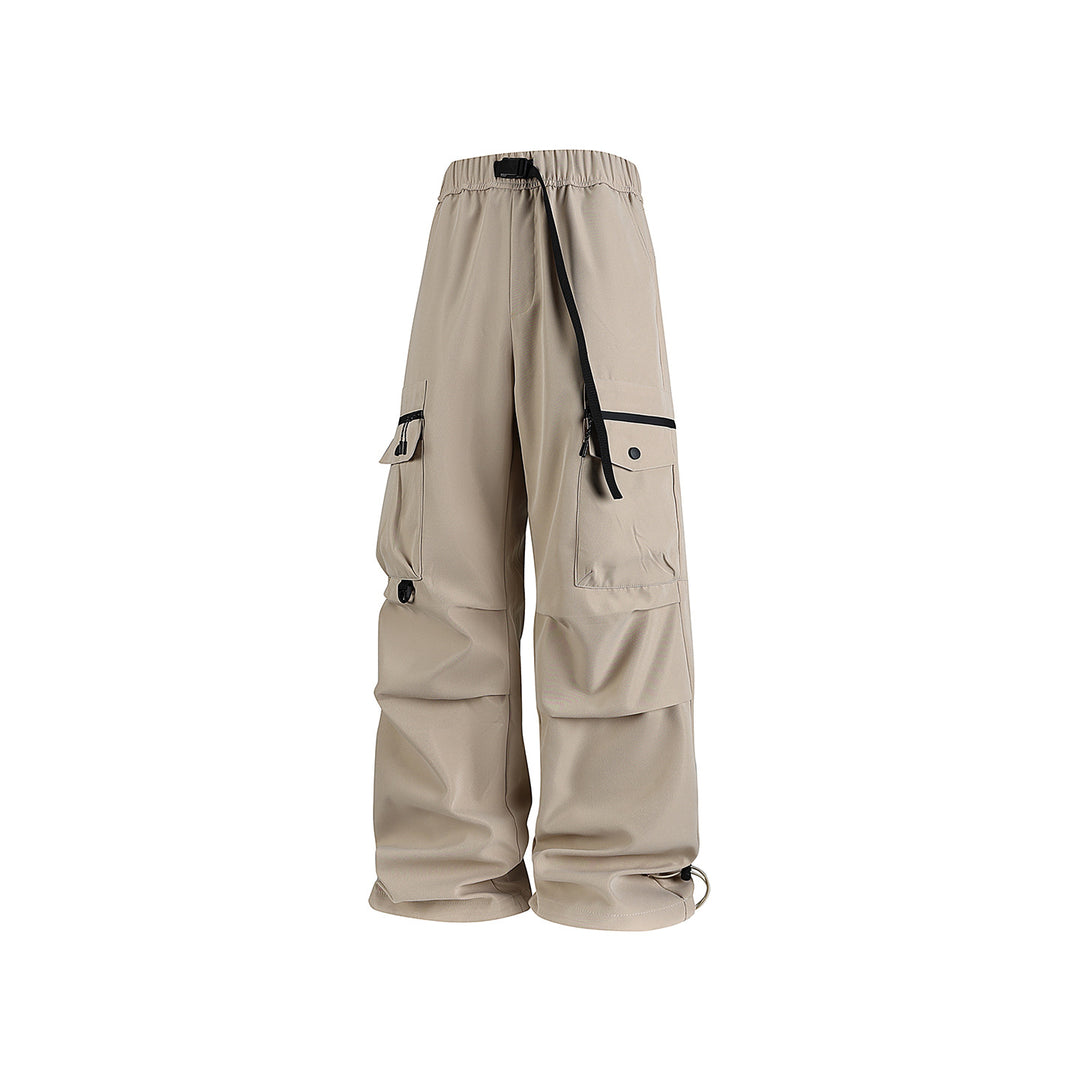 Men's Loose Utility Cargo Pants with Multi-Pockets, Adjustable Hem and Integrated Belt Drune