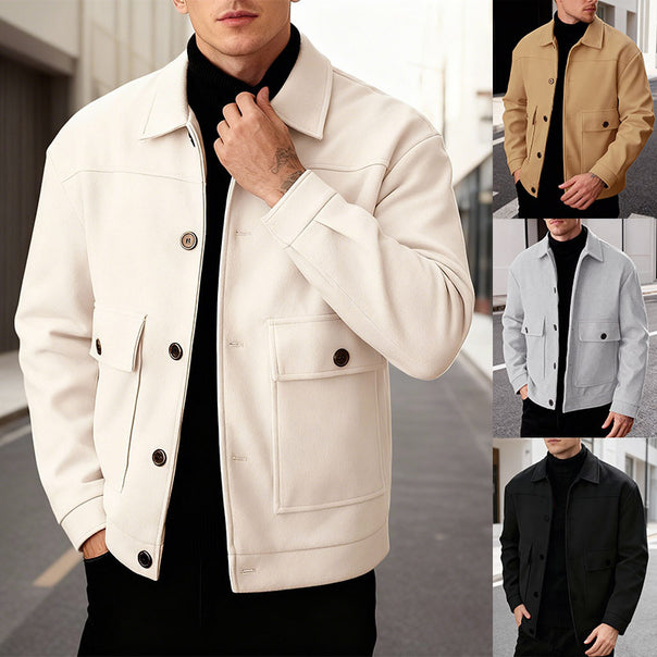 Men's short wool field jacket with shirt collar, flap pockets, and clear silhouette Mune Fashion