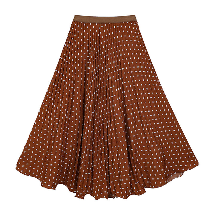 Women's pleated circle midi skirt in retro polka dot design with elastic comfort waistband Mune Fashion