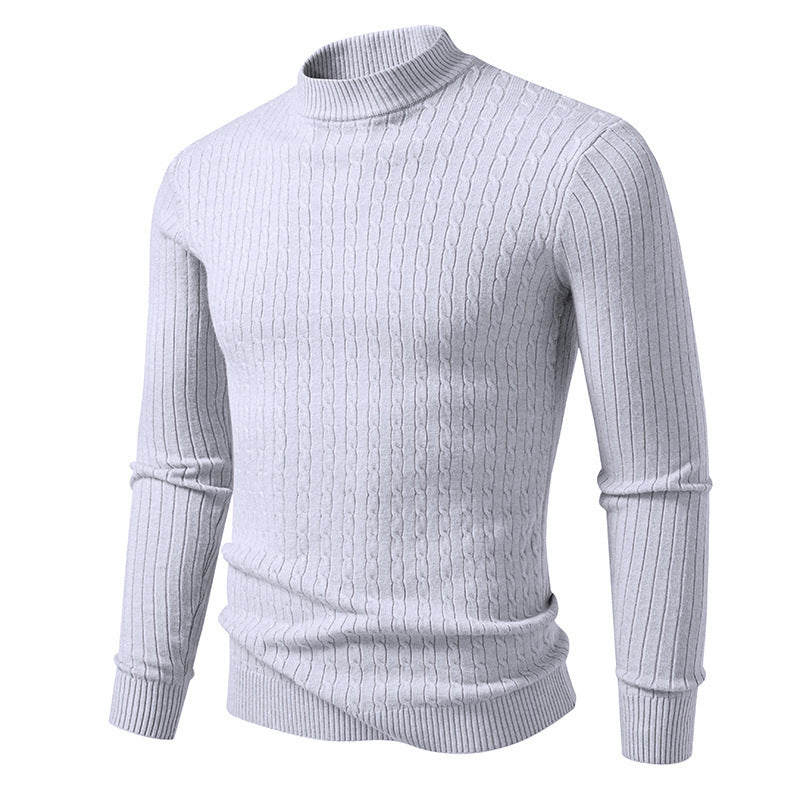 Men's body-hugging fine knit pullover with high collar and cable pattern Mune Fashion