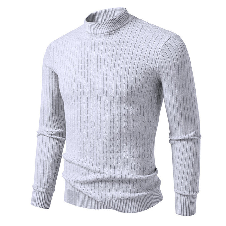 Men's body-hugging fine knit pullover with high collar and cable pattern Mune Fashion