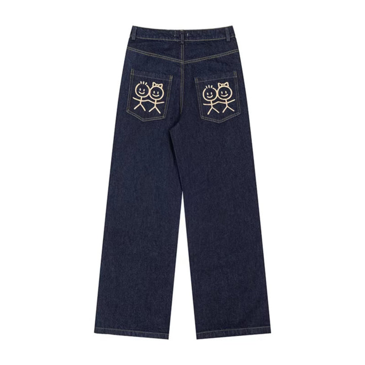 Women's wide high-waist jeans with straight, wide legs and embroidery on back pockets Mune Fashion