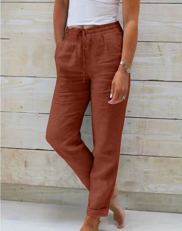 Women’s casual linen pants with elastic waistband and drawstring Mune Fashion