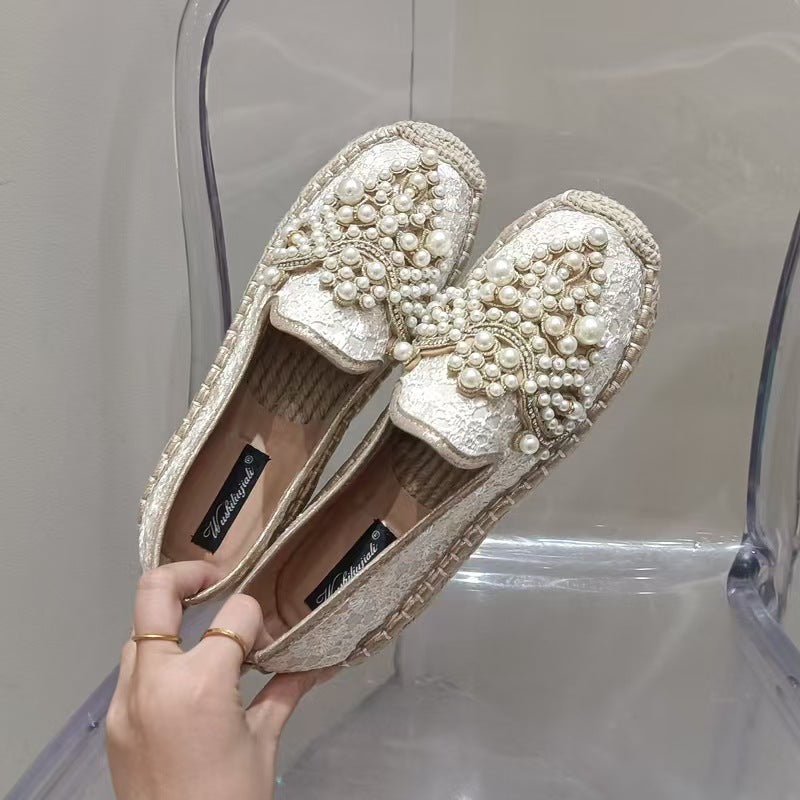 Women's embroidered espadrilles with hand-decorated pearl appliqués Mune Fashion