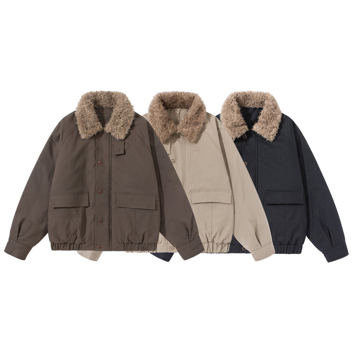 Unisex Boxy Isolation Blouson with removable faux fur shawl collar and cargo pockets Mune Fashion