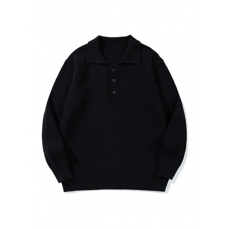 Men's fine-knit polo sweater with shirt collar, button placket, and ribbed hem Mune Fashion