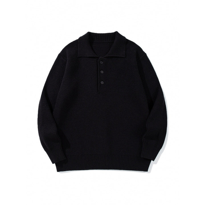 Men's fine-knit polo sweater with shirt collar, button placket, and ribbed hem Mune Fashion