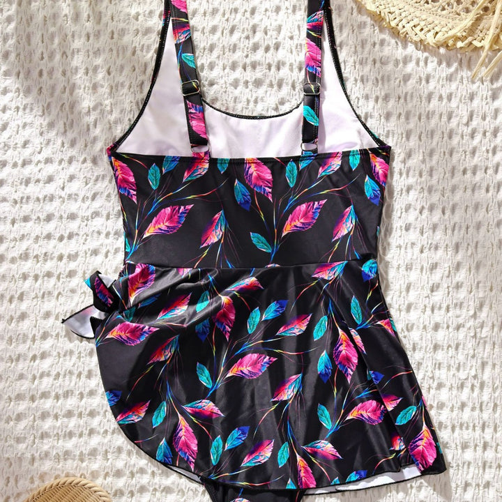Women's One-Piece Swimsuit with Floral Design and Wrap Skirt Mune Fashion