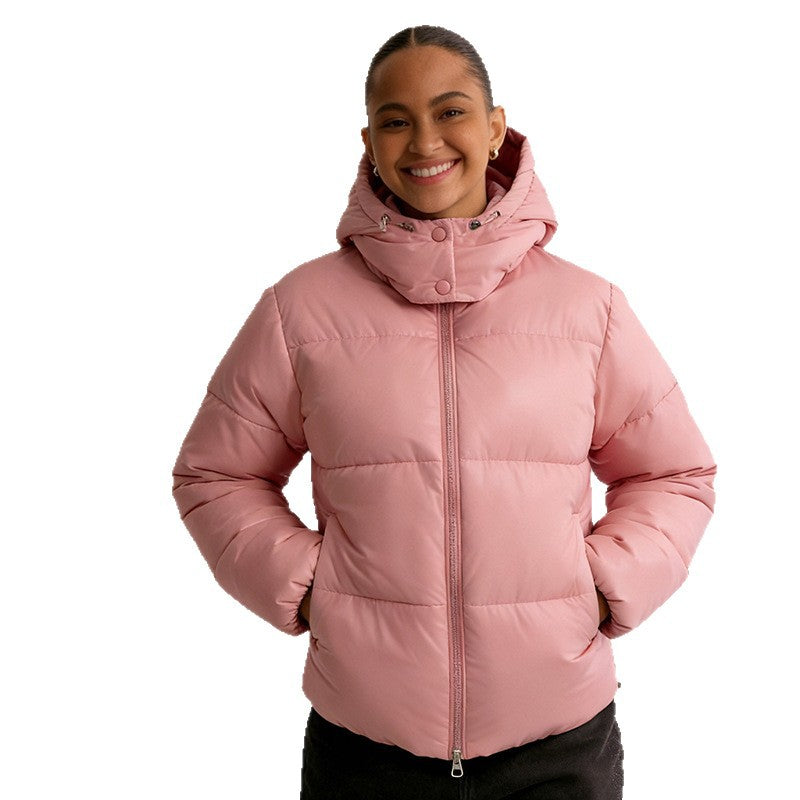 Women's quilted puffer jacket with hood, high stand-up collar, and two-way zipper Mune Fashion