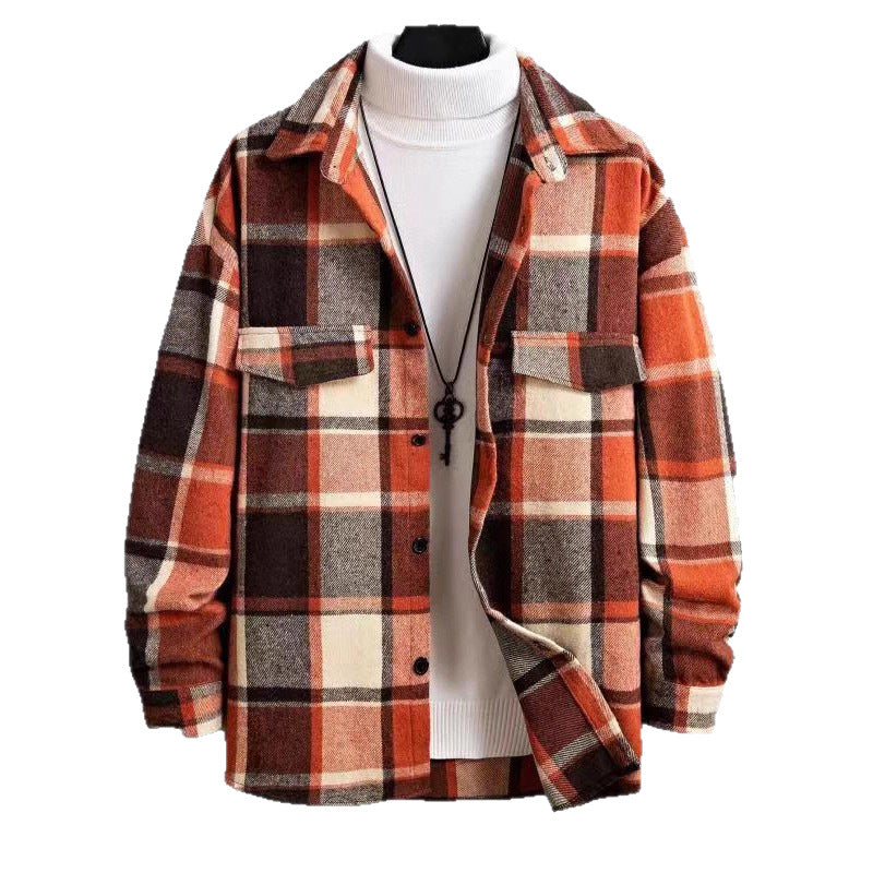 Men's oversized check shirt jacket made of soft flannel with patch chest pockets Mune Fashion