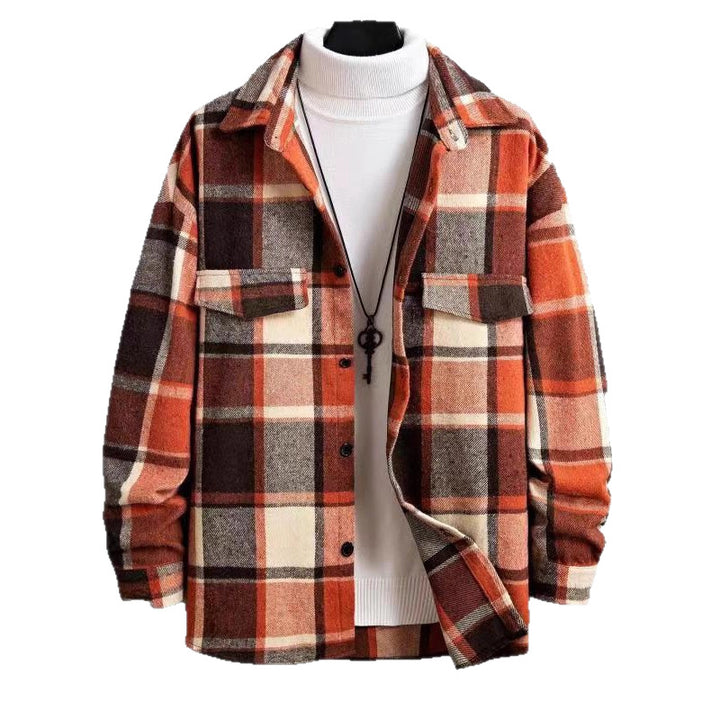 Men's oversized check shirt jacket made of soft flannel with patch chest pockets Mune Fashion