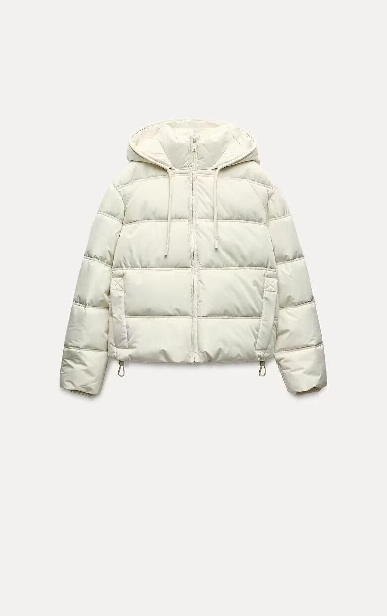 Women's Cropped Padded Jacket with High Hood, Drawstring and Ribbed Cuffs Mune Fashion
