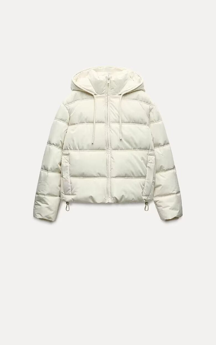 Women's Cropped Padded Jacket with High Hood, Drawstring and Ribbed Cuffs Mune Fashion
