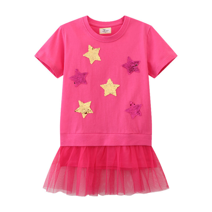 Girls tulle dress with shimmering star appliqués Mune Fashion