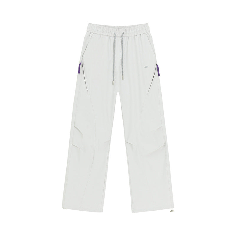 Women's Wide Utility Training Pants with Elastic Waistband, Zipper Pockets & Adjustable Hem Mune Fashion