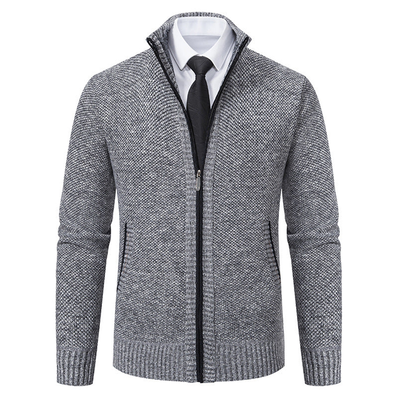 Men's upscale cardigan with stand-up collar and full-length zipper, thermally insulating and tailored fit Mune Fashion