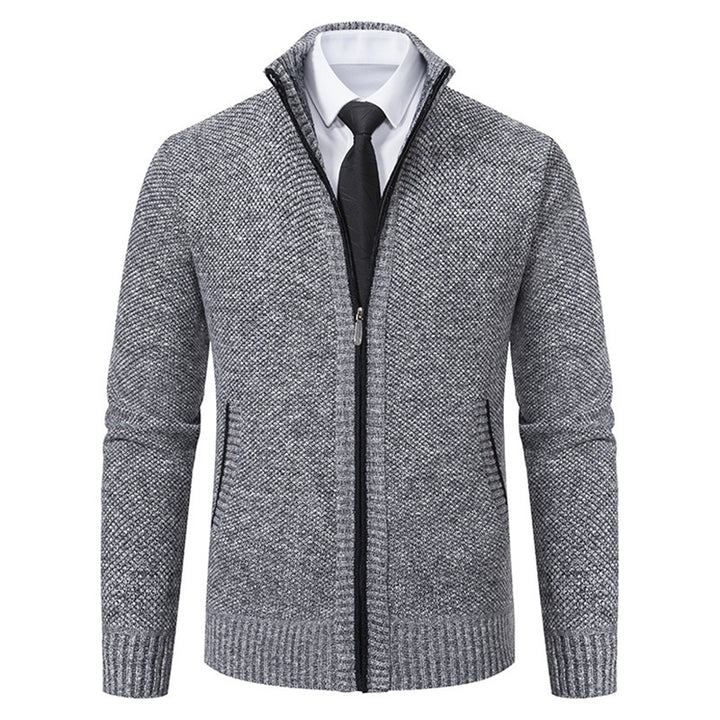 Men's upscale cardigan with stand-up collar and full-length zipper, thermally insulating and tailored fit Mune Fashion