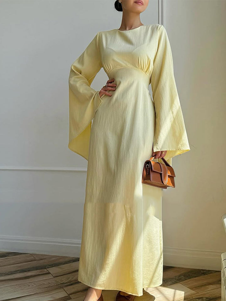 Ladies maxi dress with flared trumpet sleeves and fitted empire silhouette Mune Fashion