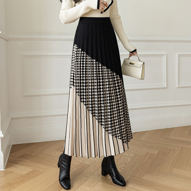 Women's Pleated Maxi Skirt with Geometric Pattern Mune Fashion