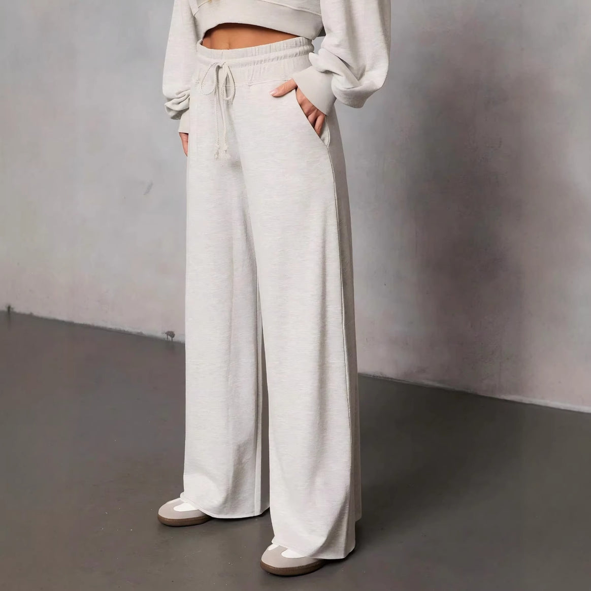 Women Wide High-Waist Lounge Pants with Drawstring and Side Pockets Mune Fashion