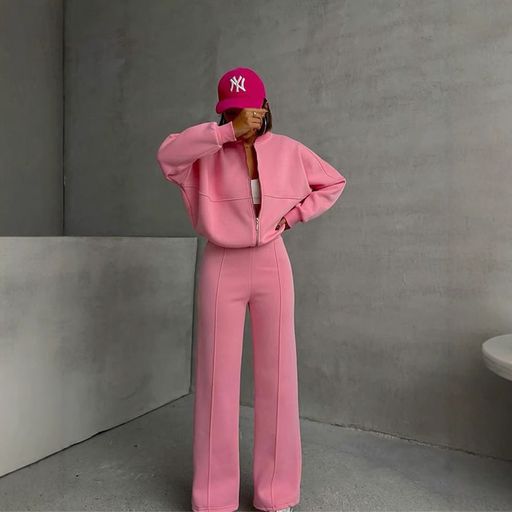 Women's oversized zip-up jacket with wide high-waist lounge pants set Mune Fashion